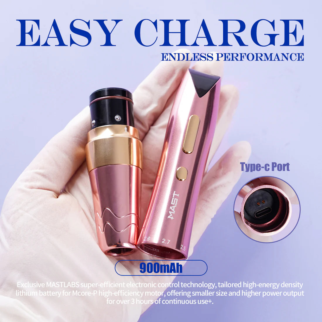 MAST P60 Wireless Tattoo Pen Machine With 2.2mm-3.2mm- purple
