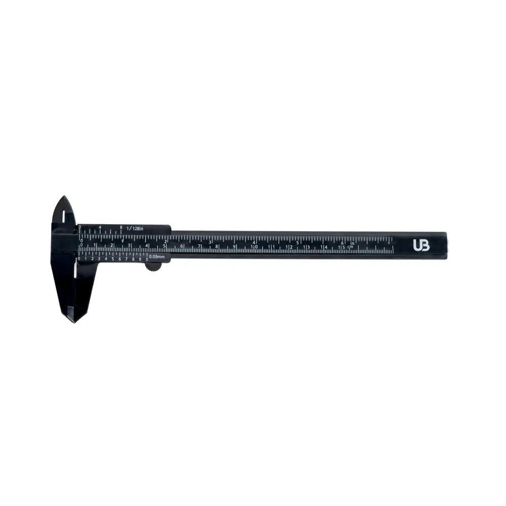 Black vernier caliper with 'UB' branding on a white background