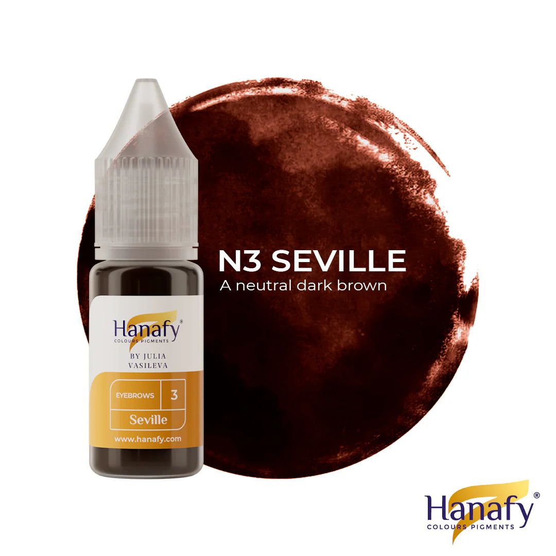 Hanafy N3 Seville color pigment bottle with a brown color swatch on a white background