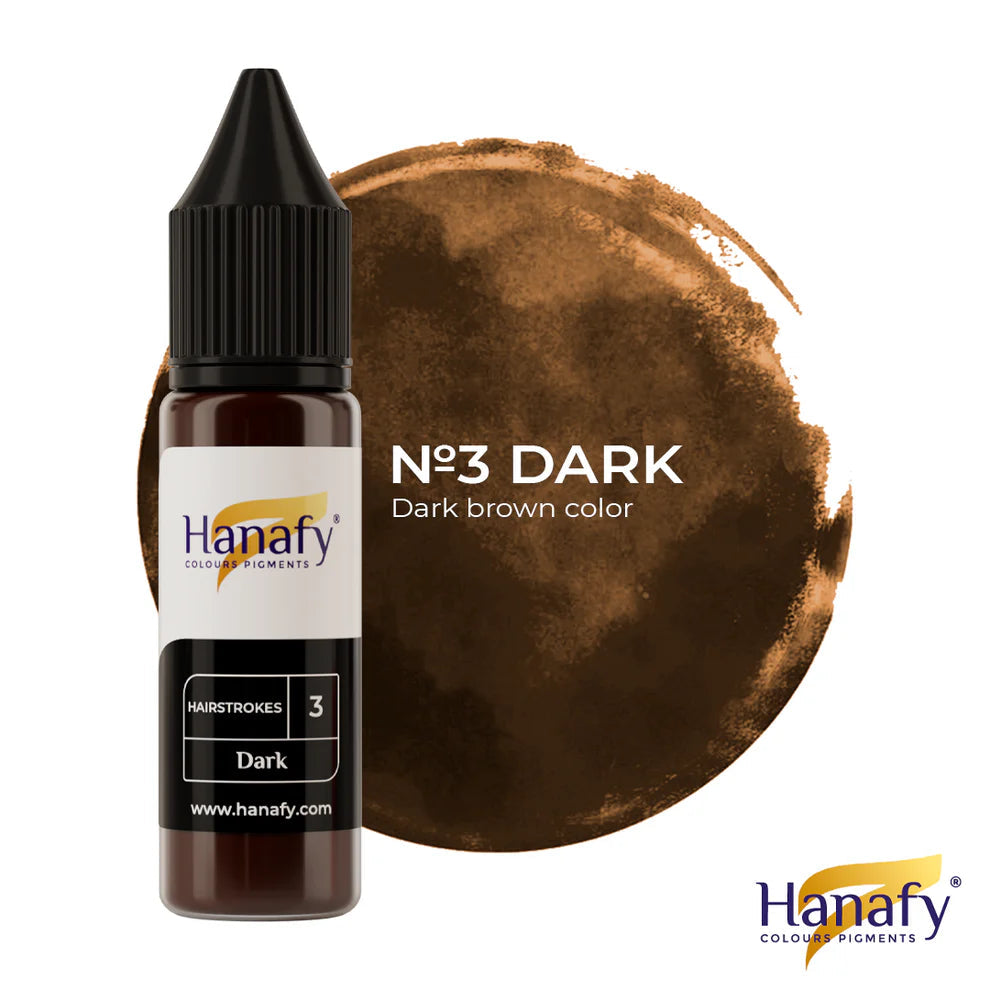 Hanafy dark brown colorant bottle with a color swatch on a white background