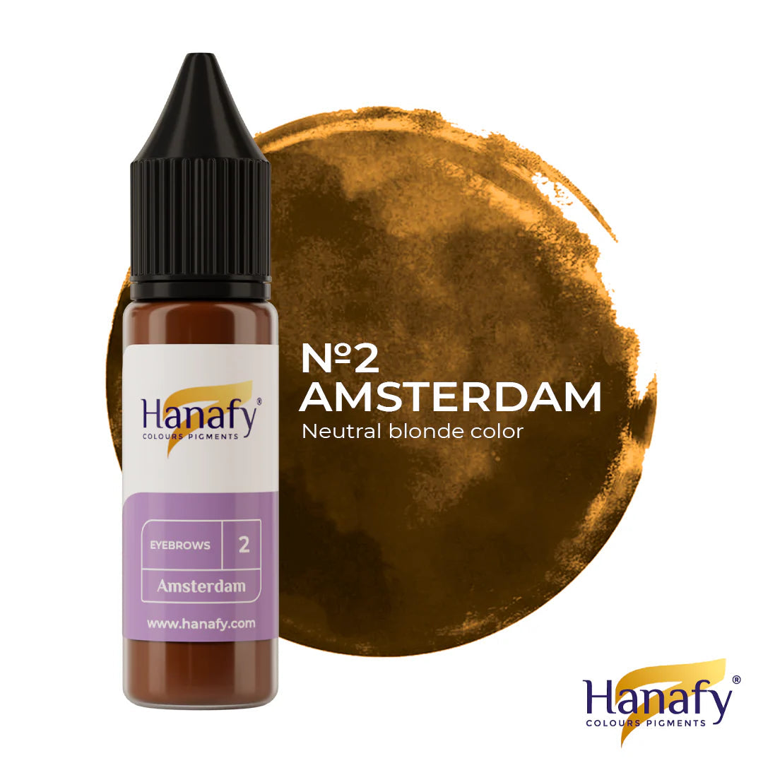 Hanafy colorant bottle with label 'No.2 Amsterdam Neutral blonde color' on a white background