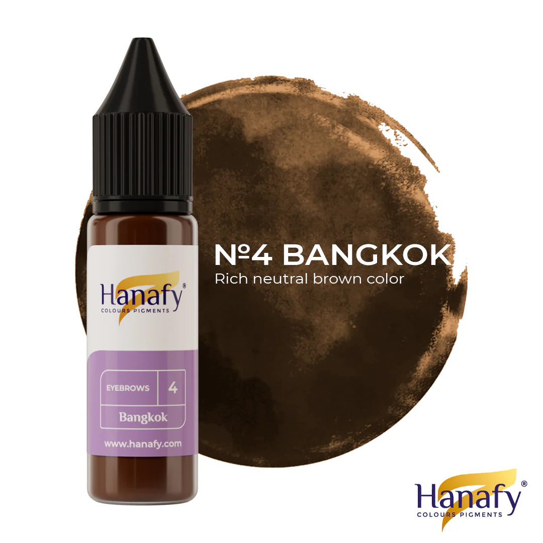 Hanafy color pigment bottle with a swatch of No.4 Bangkok color on a white background
