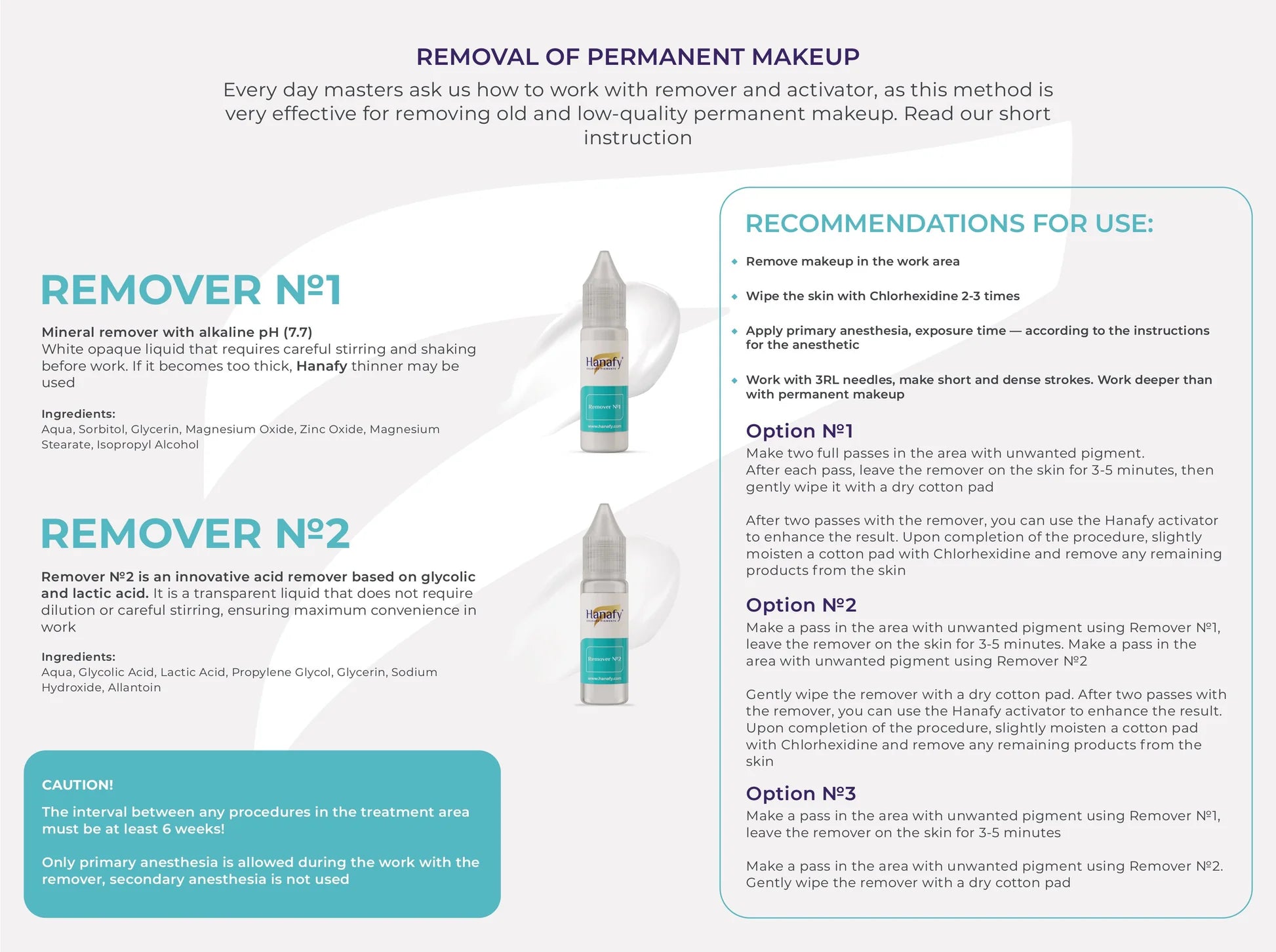 Instructions for removing permanent makeup with two different removers on a white background.