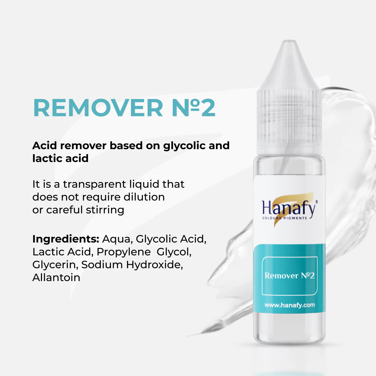 Hanafy Remover No.2 bottle with product details on a white background