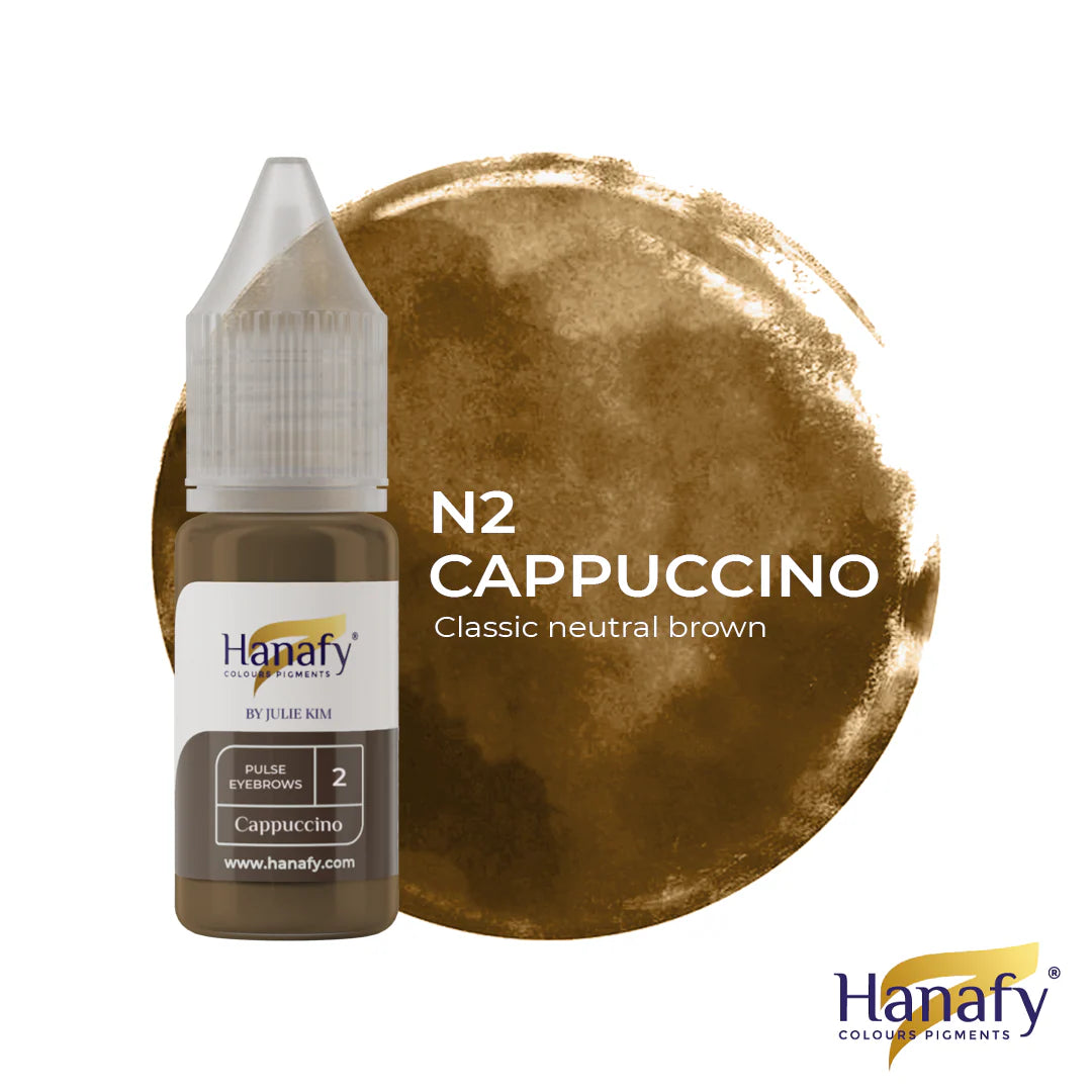 Hanafy N2 Cappuccino color swatch with a bottle on a white background