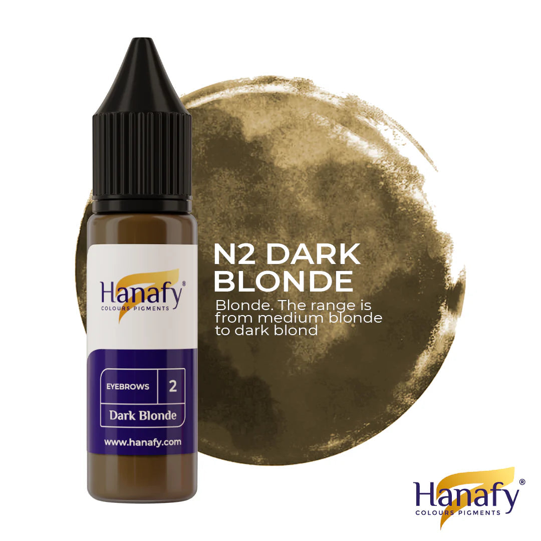 Hanafy N2 Dark Blonde colorant bottle with a color swatch on a white background