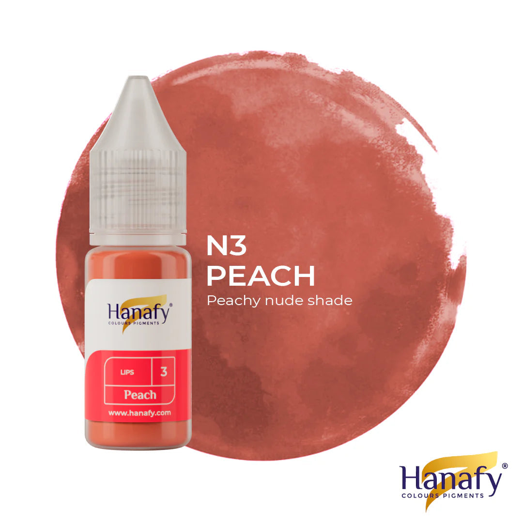 Hanafy N3 Peach colorant bottle with a peach color swatch on a white background