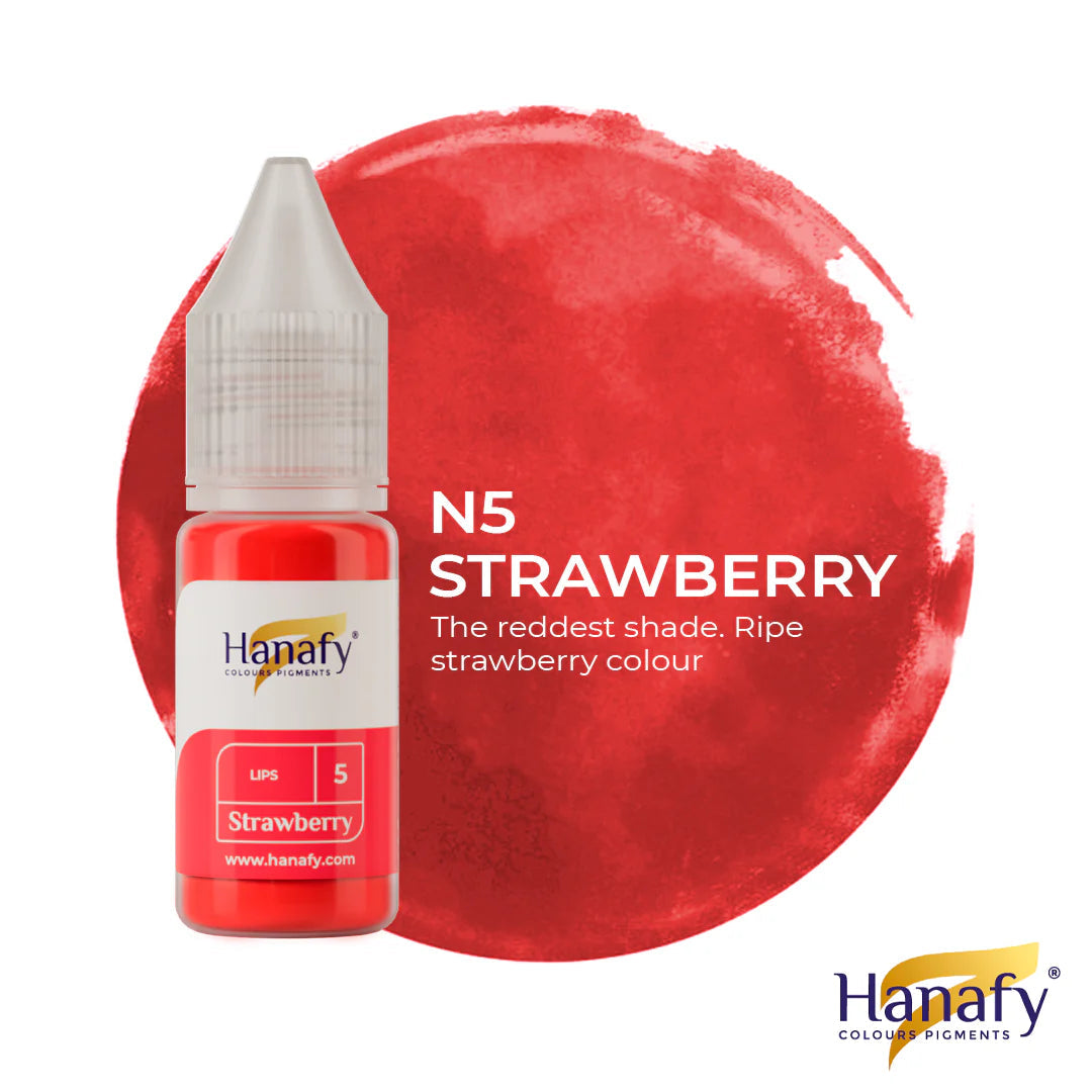 Hanafy N5 Strawberry colorant bottle with a red color swatch on a white background