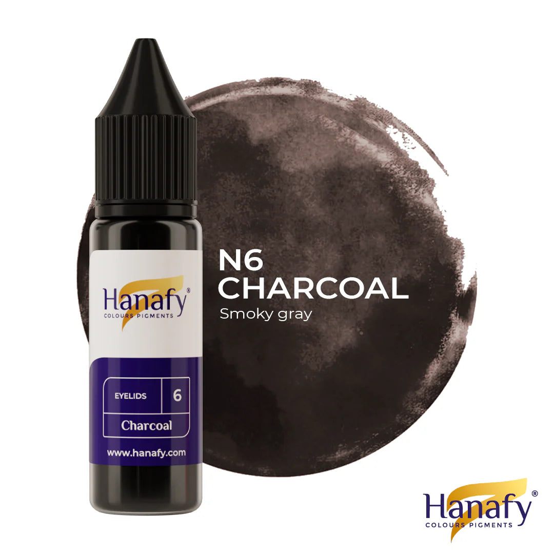 Hanafy N6 Charcoal colorant bottle with a smoky gray swatch on a white background