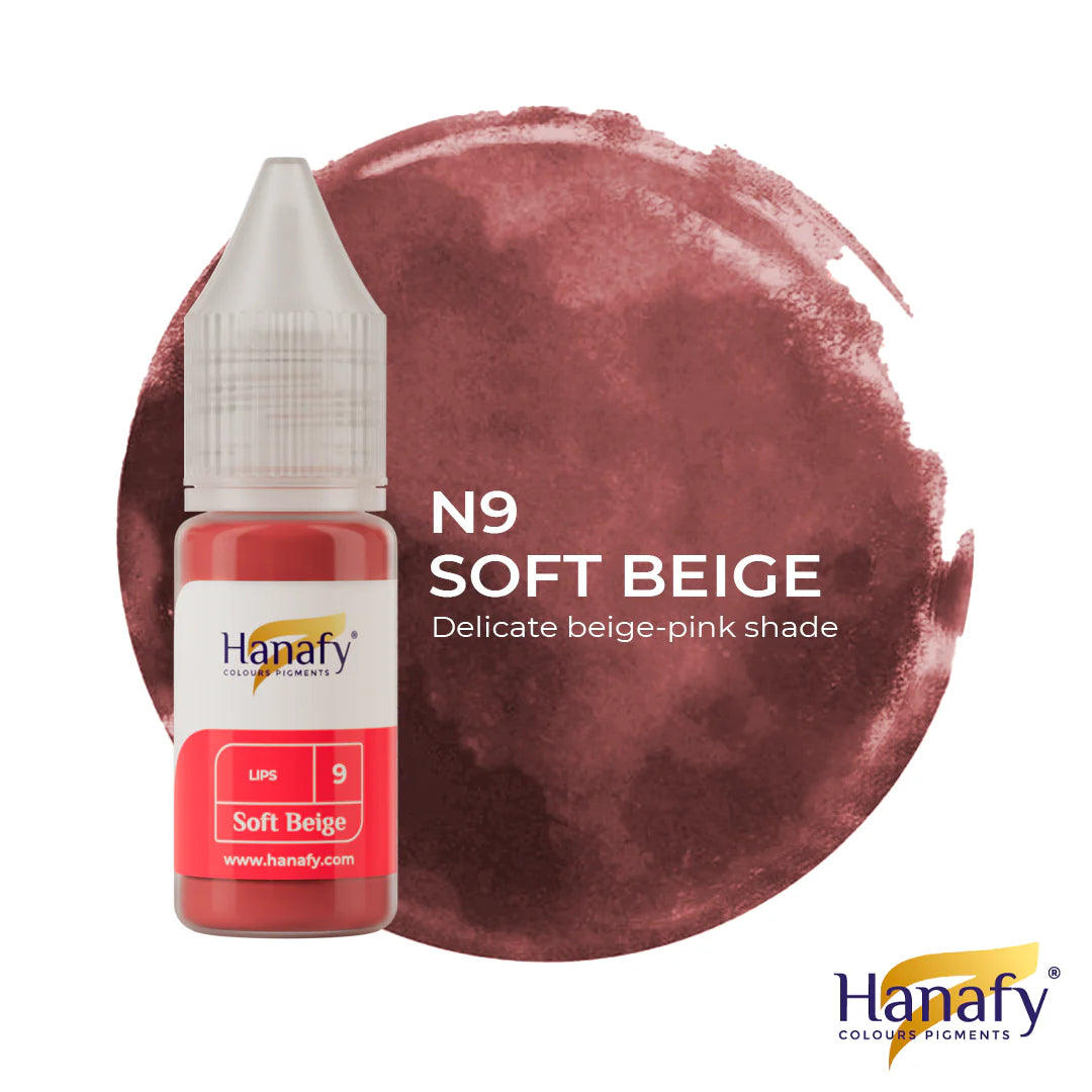 Hanafy N9 Soft Beige color pigment bottle with a color swatch on a white background