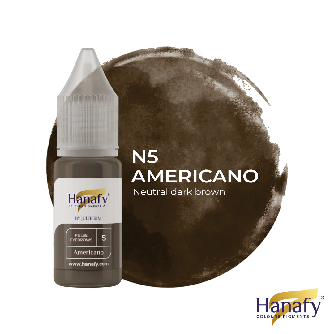 Hanafy N5 Americano neutral dark brown color swatch with bottle on a white background