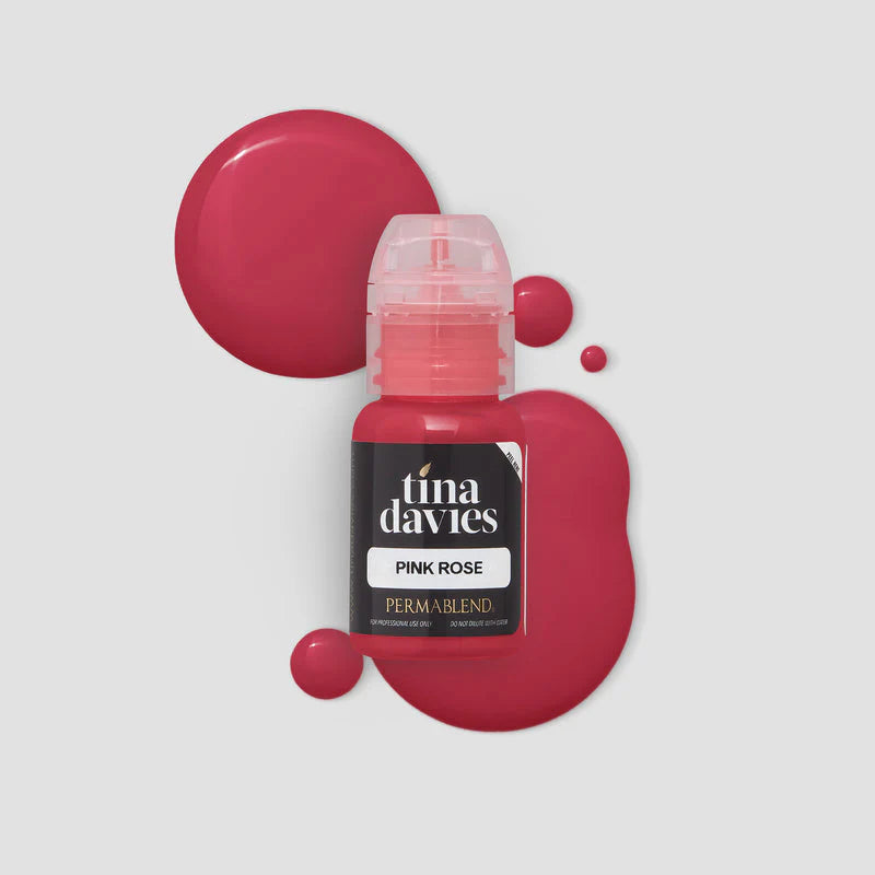 Bottle of Tina Davies Permablend in Pink Rose color on a light gray background