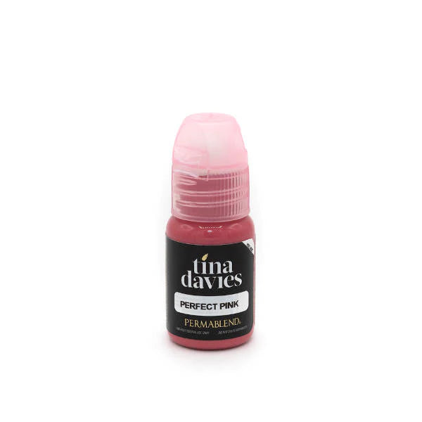 Bottle of Tina Davies Perfect Pink paint on a white background