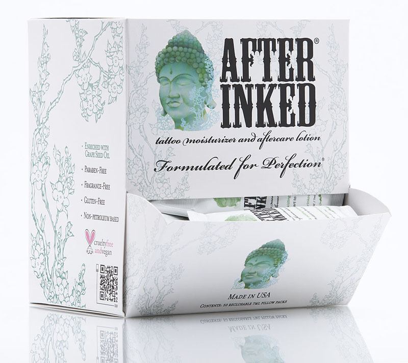 After Inked Tattoo Moisturiser and Lotion — Tattoo Aftercare — Case of 50 Pillow Packs