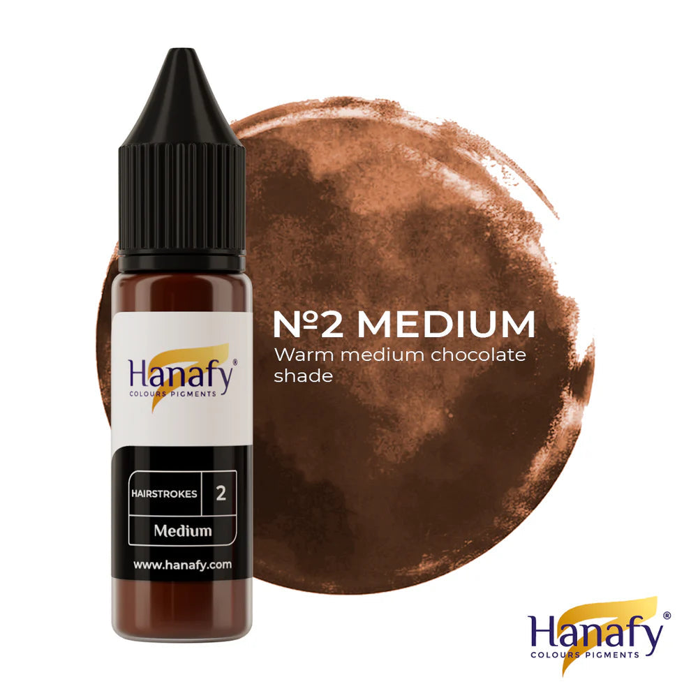 Hanafy hair color bottle with a swatch of No.2 Medium shade on a white background