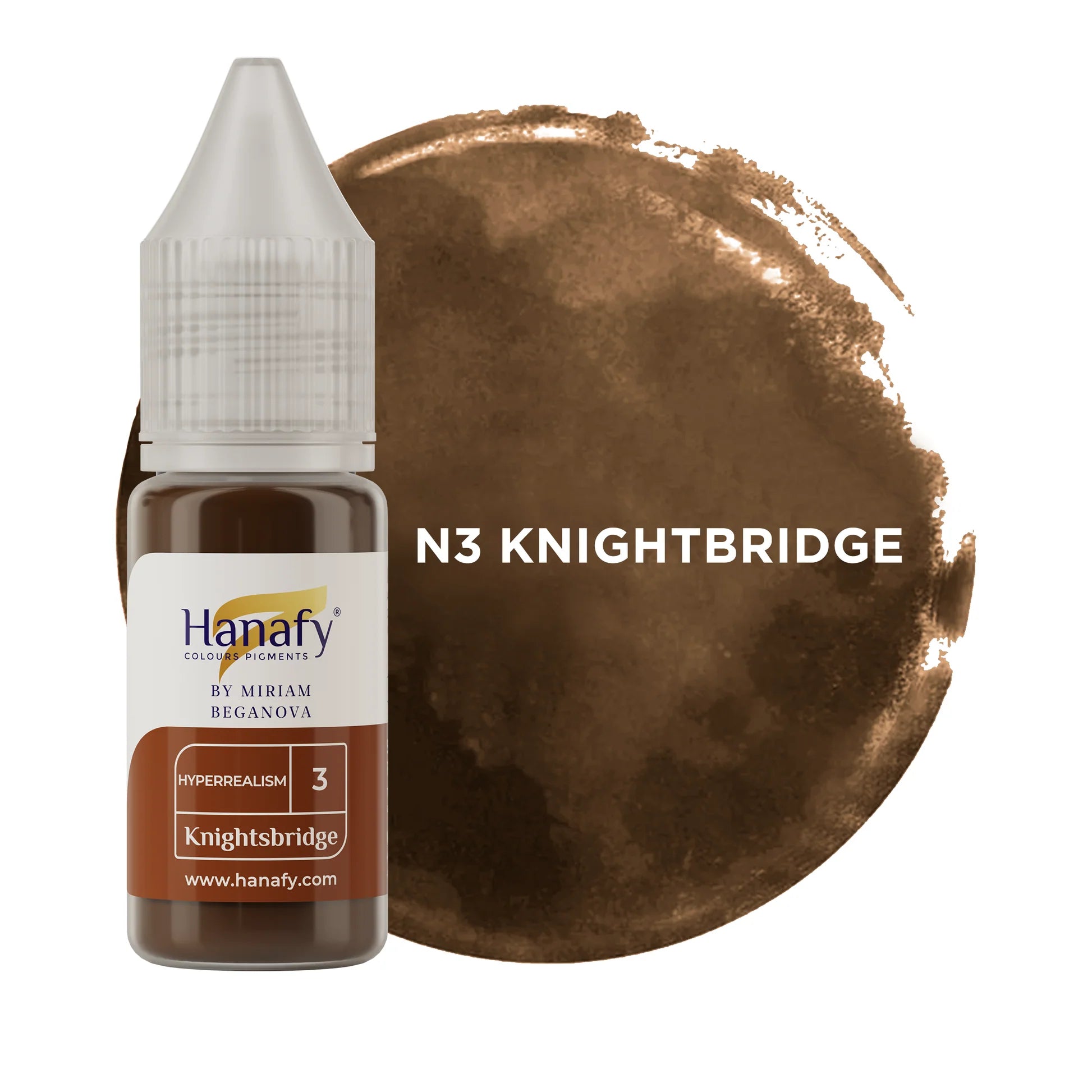 Hanafy N3 Knightbridge paint bottle with a brown color swatch on a white background