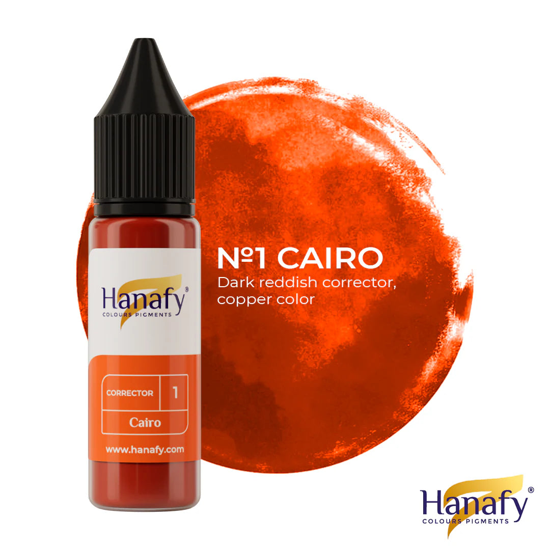 Hanafy Cairo dark reddish corrector bottle with red color swatch on a white background