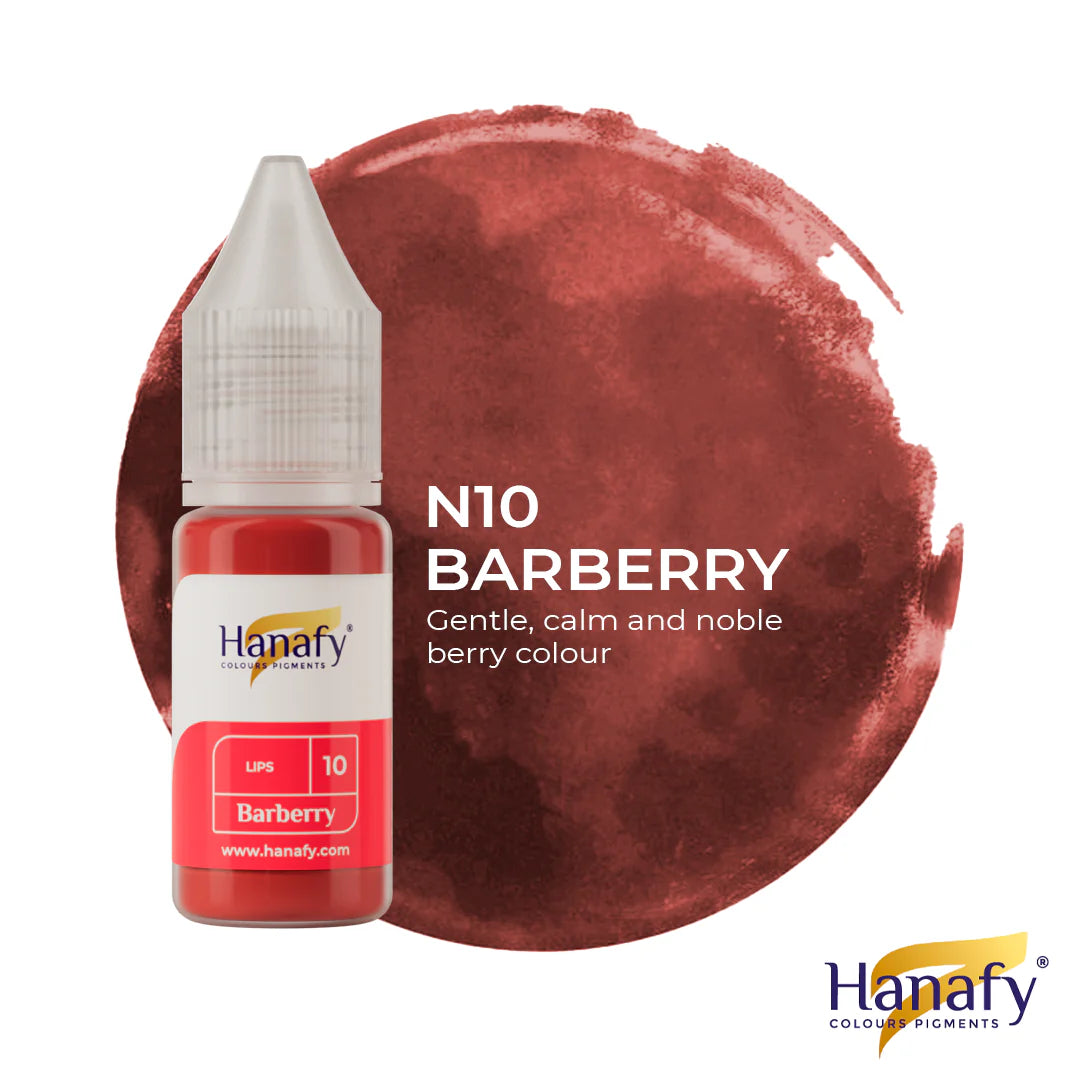 Hanafy N10 Barberry colorant bottle with a red color swatch on a white background