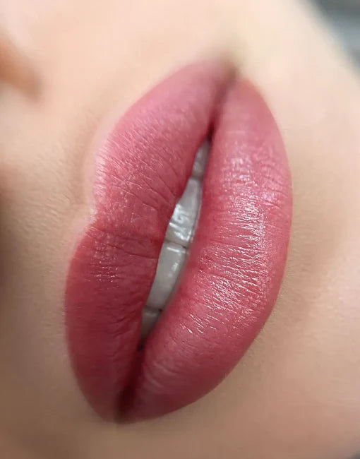 Close-up of pink lips with a blurred background
