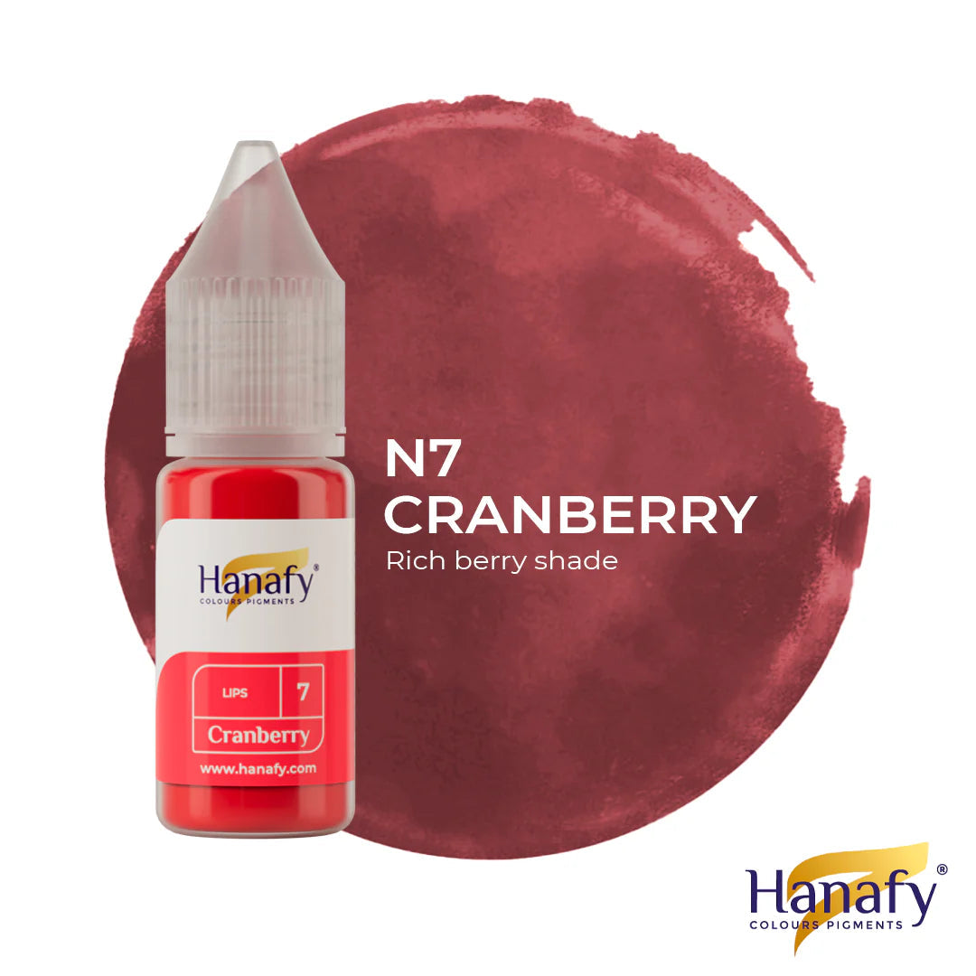 Hanafy Cranberry color pigment bottle with a swatch of cranberry color on a white background