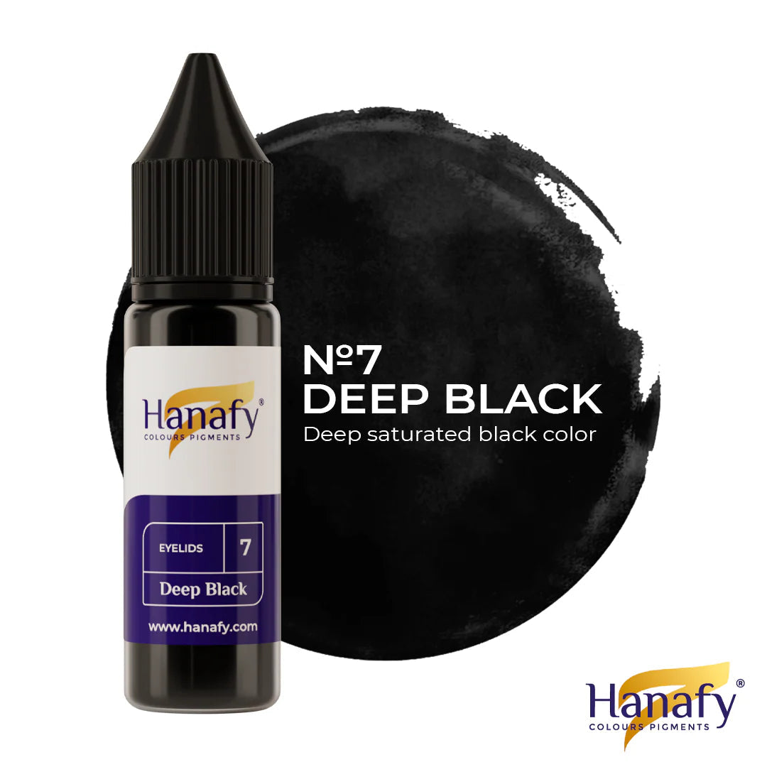 Hanafy Deep Black colorant bottle with a color swatch on a white background