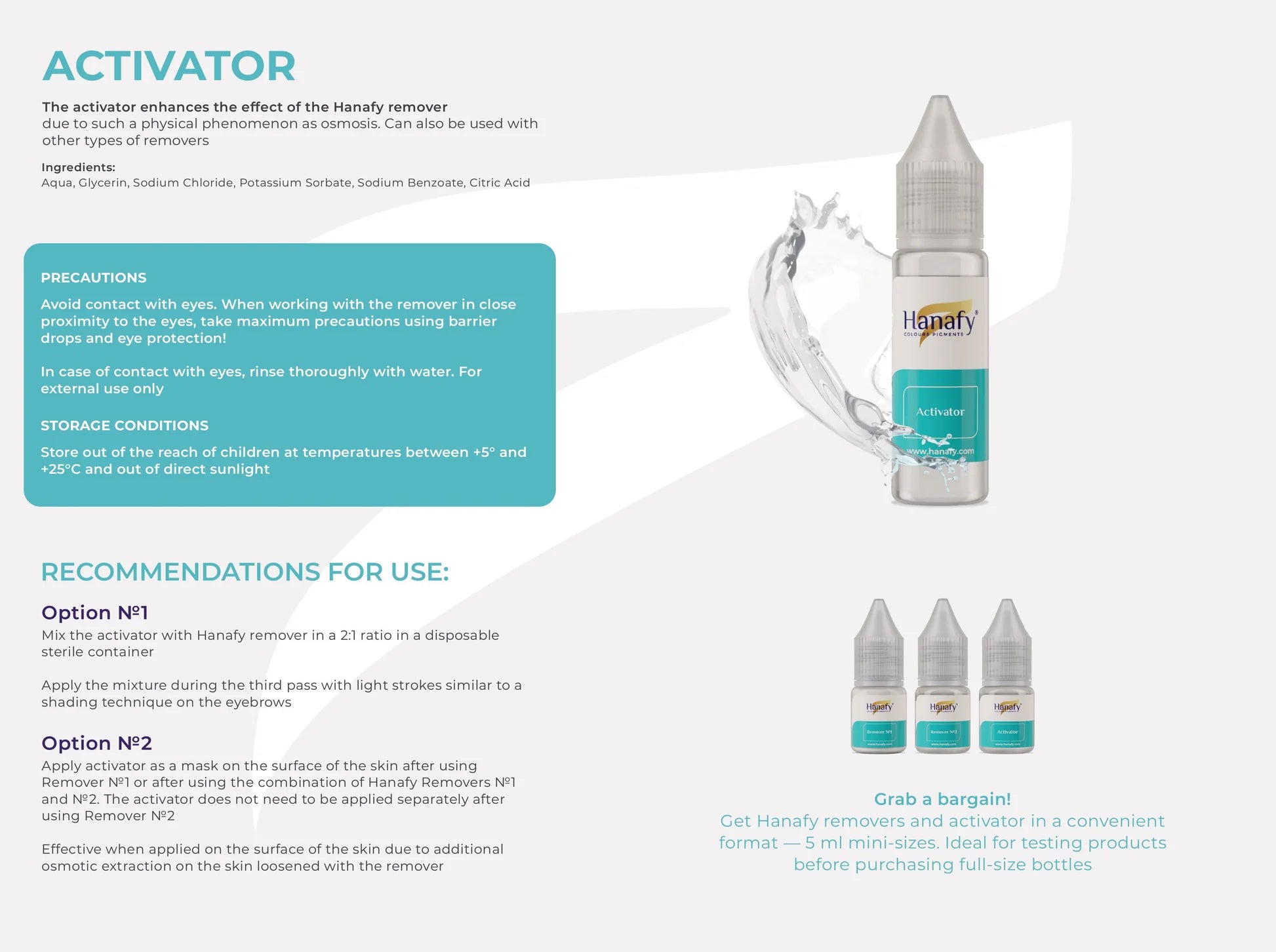 Hanafy activator bottle with usage instructions on a white background