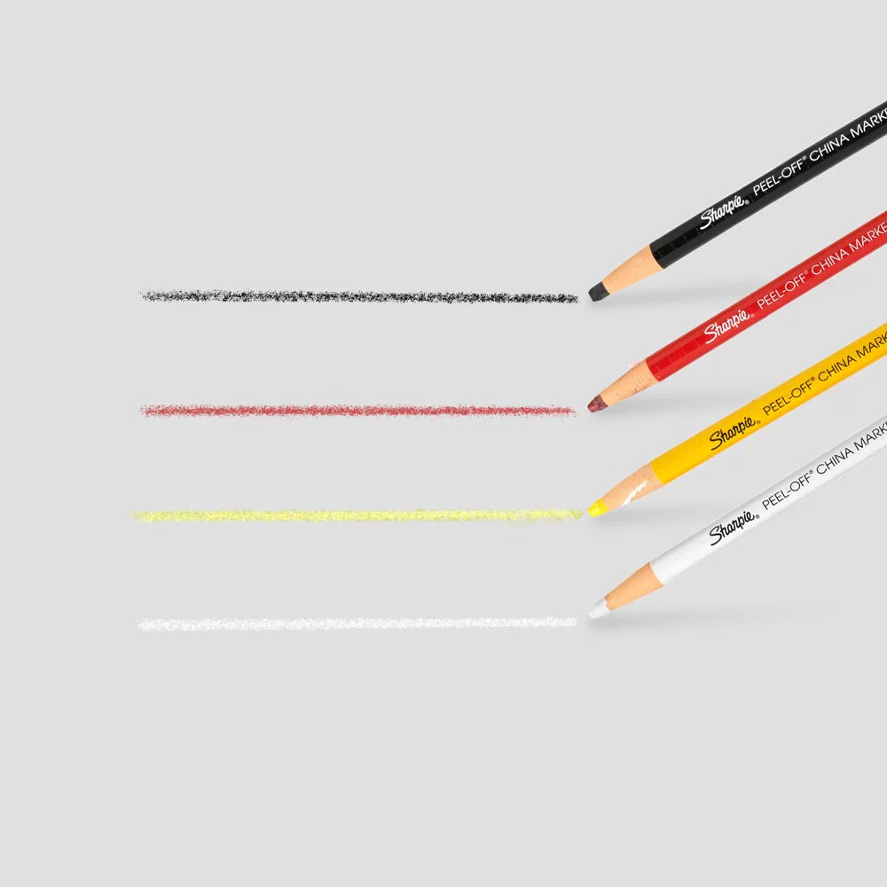 Three Sharpie Peel-Off mapping pencils on a gray background with colored lines.