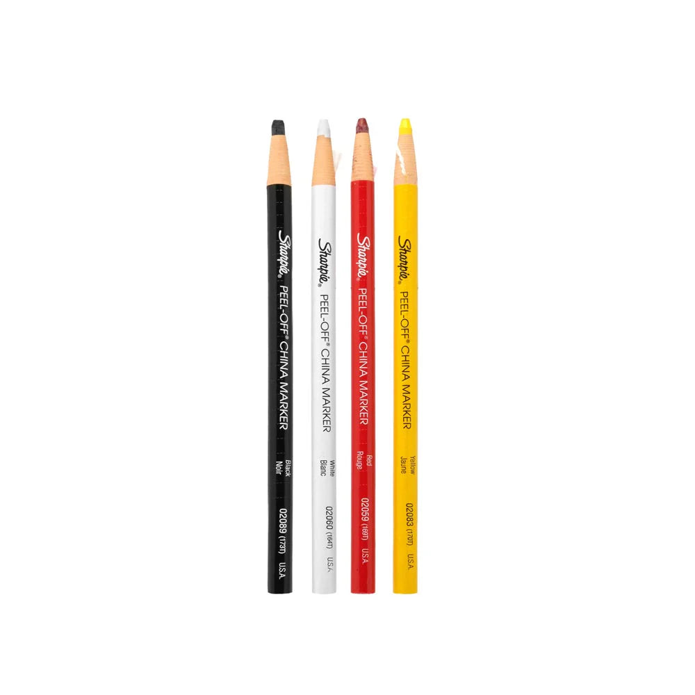 Set of four Sharpie mapping pencils in black, white, red, and yellow on a white background.