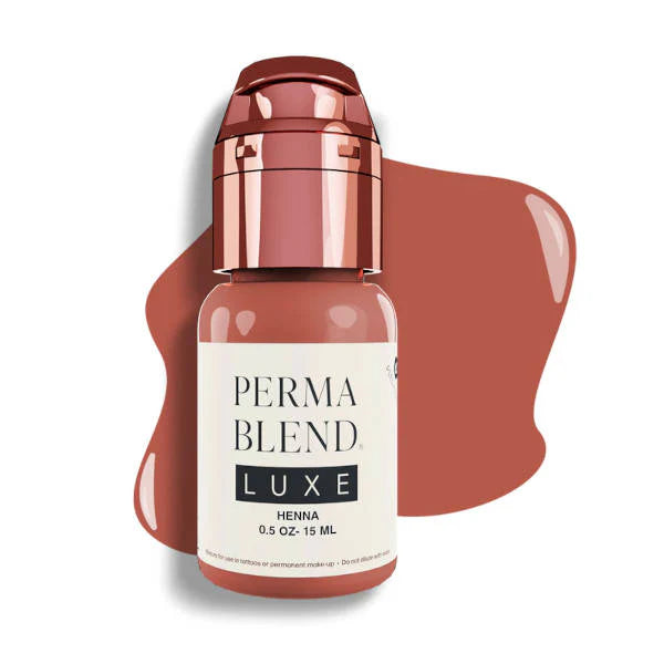 Perma Blend Luxe Henna bottle with a swatch of henna color on a white background