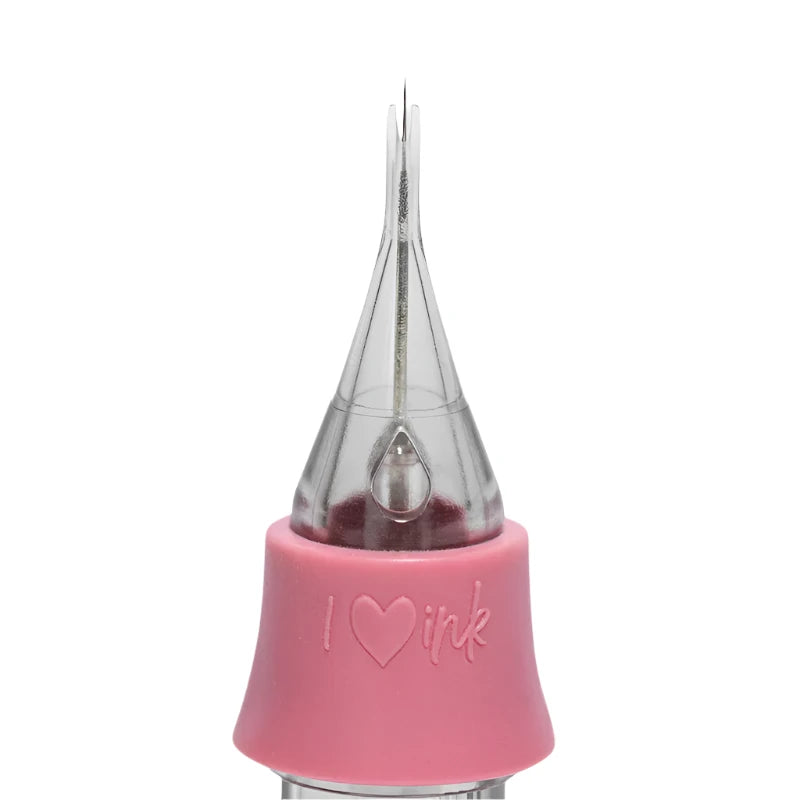 Pink ink cartridge with 'I ❤️ ink' text on a white background